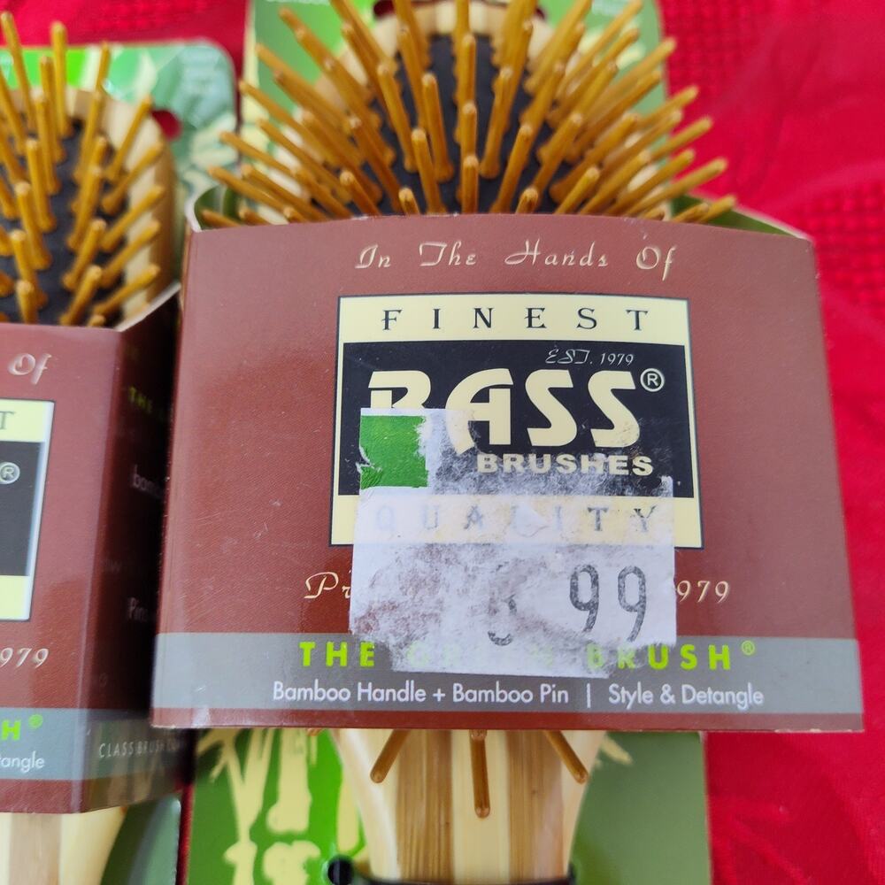 2X Lg & Sm Bass Brushes | The Green Brush Bamboo Pin + Bamboo Handle Hair Brush - Picture 2 of 6